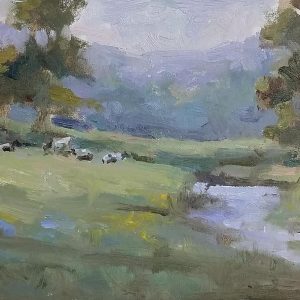 Oil painting of spring pasture