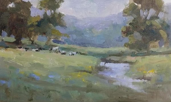 Oil painting of spring pasture